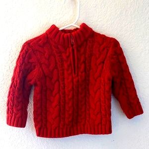EUC,Janie & Jack thick red sweater rwith quarter zip, Size 6-12 months. Red